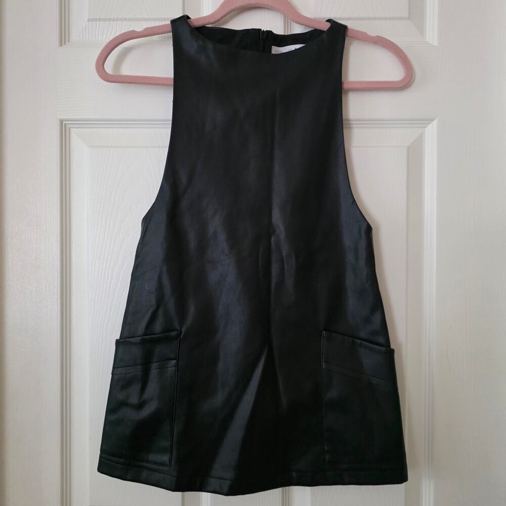 Zara Faux Leather Black Pinafore Dress Front Patch Pockets Girls 8